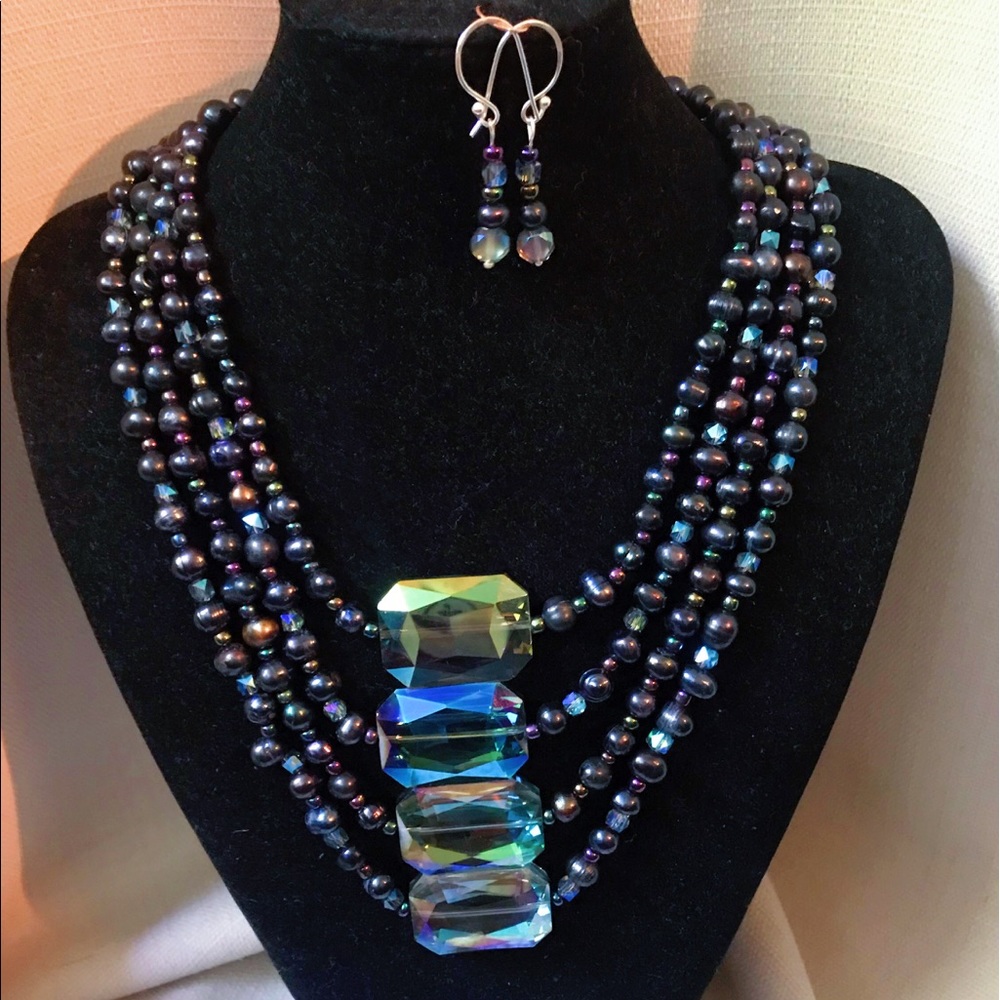 Handmade multi-strand necklace and earrings